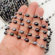 Peacock Pearl Oval Shape Sterling Silver Wire Chain